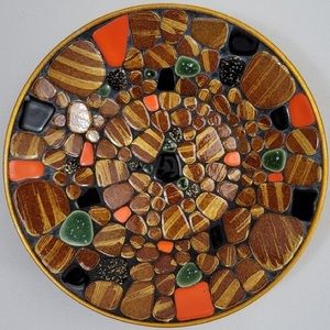 Vintage 1950’s MCM 10” river stone and ceramic tile bowl made in JAPAN original